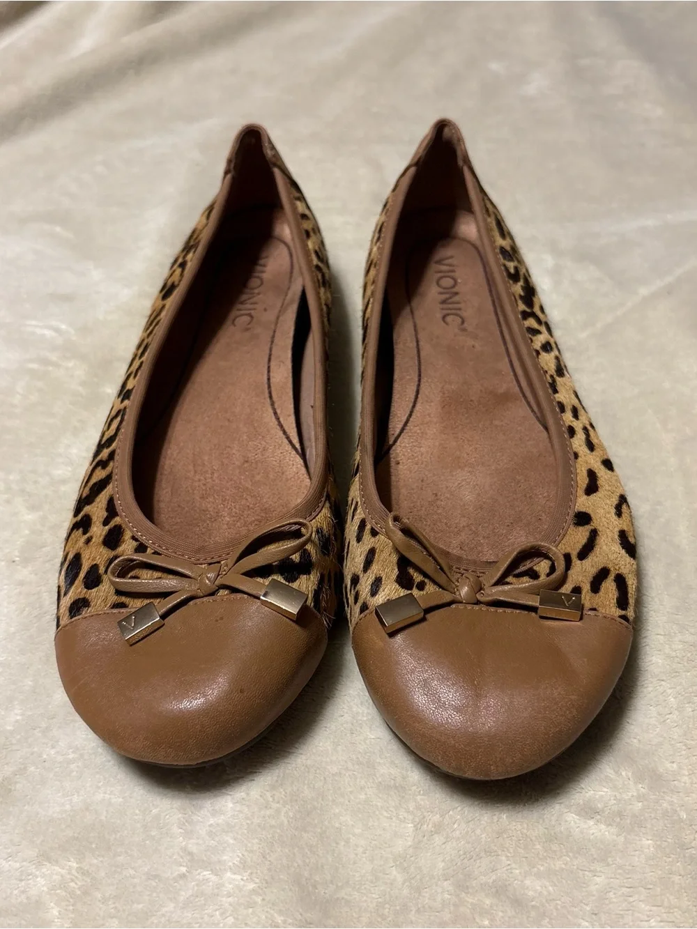 Vionic Leopard-Print Ballet Flats with Brown Toe Cap